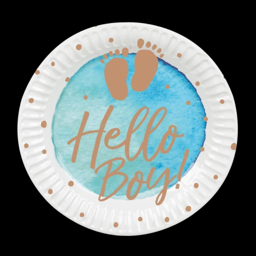 Boland Papieren Bordjes 'Hello Boy' - 10 Stuks - 23cm