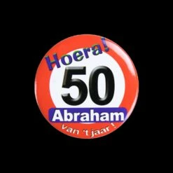 Button Verkeersbord Abraham - Hoera 50