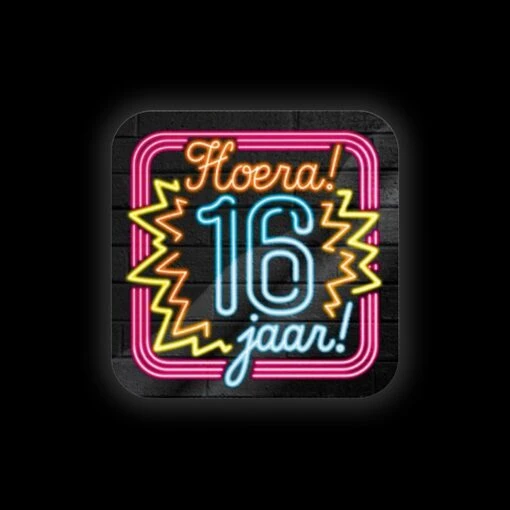 Huldeschild Neon - Hoera 16 Jaar